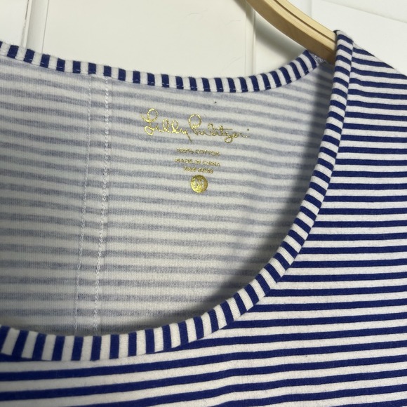 Lilly Pulitzer Striped T-shirt Dress Navy Stripe 100% Cotton M Neon Orange Navy - Picture 7 of 7